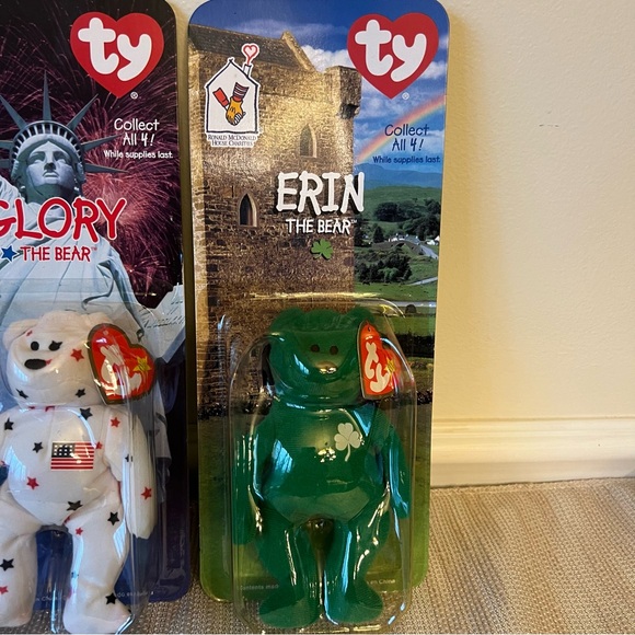 RARE McDonald's Brittania Erin Glory & Maple TY Beanie Babies Bear Complete Set - Picture 5 of 16